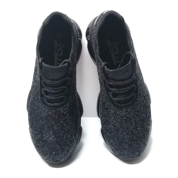 New Black Glitter Knit Lace Clear Bubble Sneakers - Picture 4 of 4